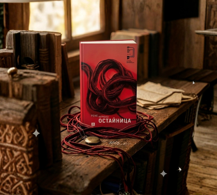 Книгата Остайница на Рене Карабаш във стая с преобладаващи дървени мебели
